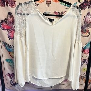 Metaphor White Lacy Long Sleeve V-Neck Blouse